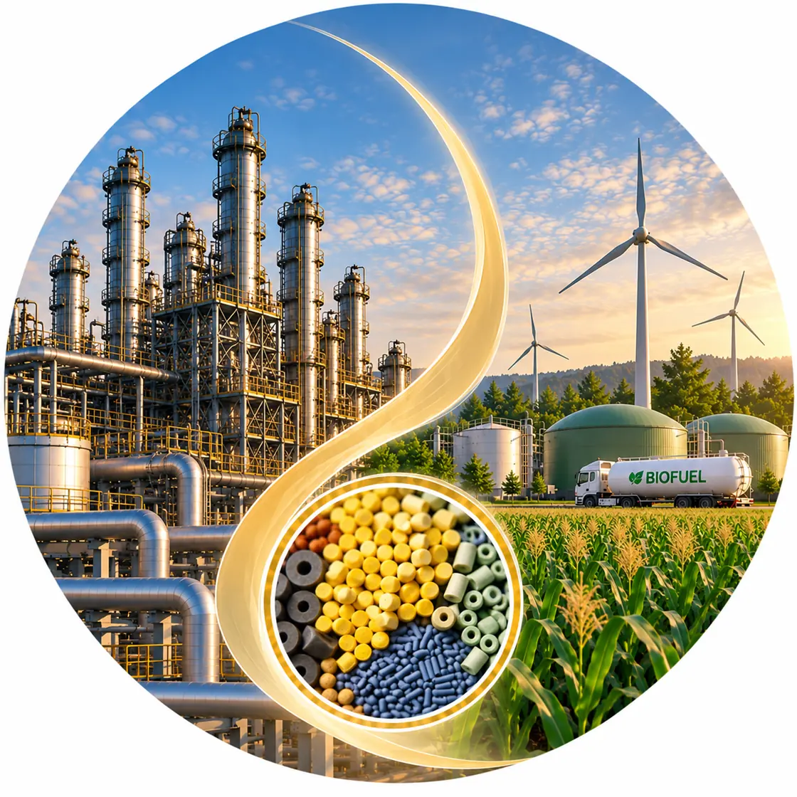 Catalysis at the centre of the energy transition: a refinery and a bio-based fuels site linked by a flow through catalyst pellets